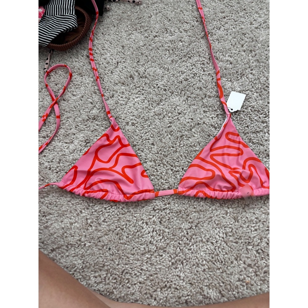 Womens Pink Orange Abstract Swirl Triangle Bikini Top Swimwear Size S